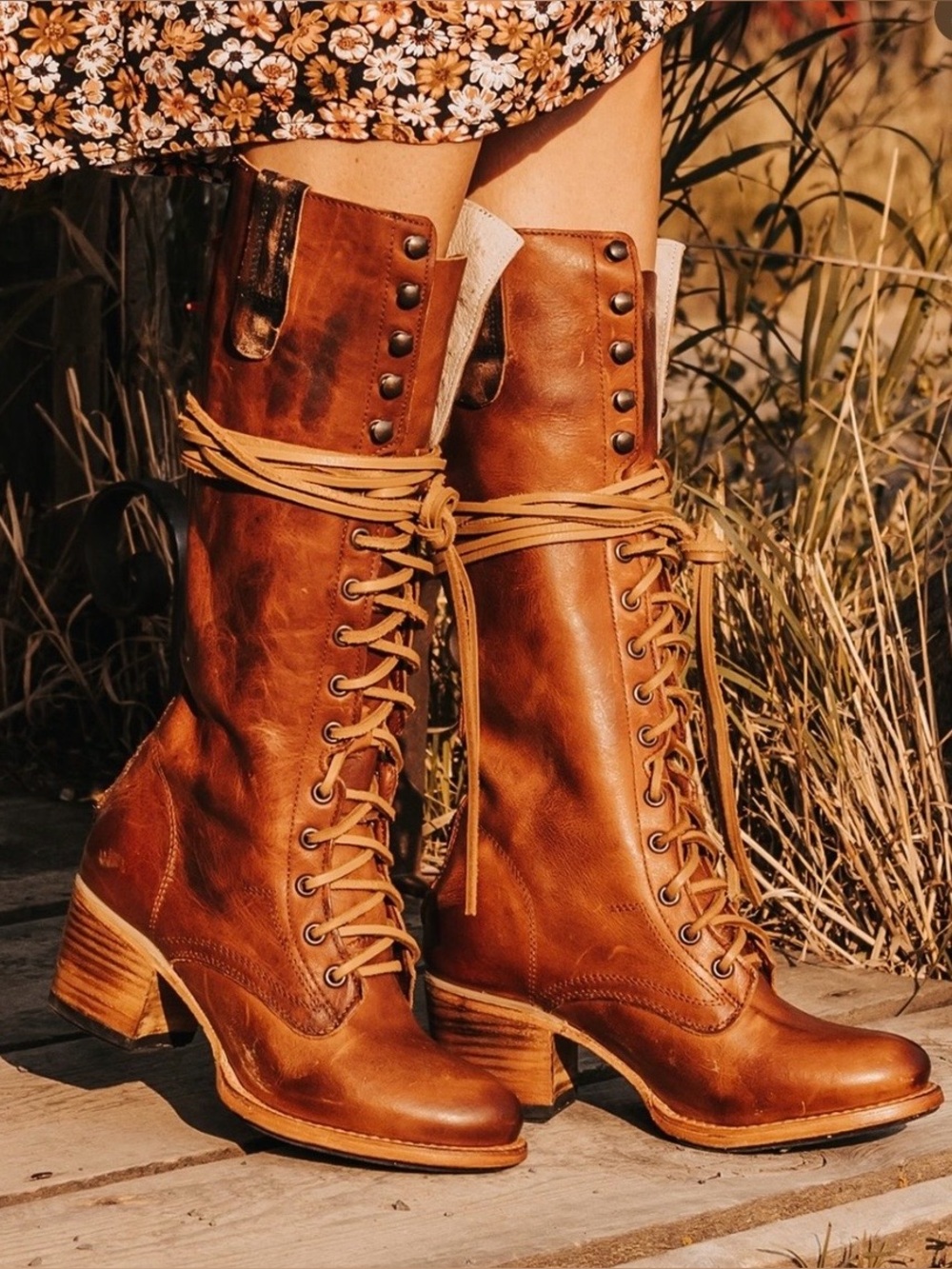 {FreeBird by Steven} Grany Lace Up Mid Heel Leather Boots